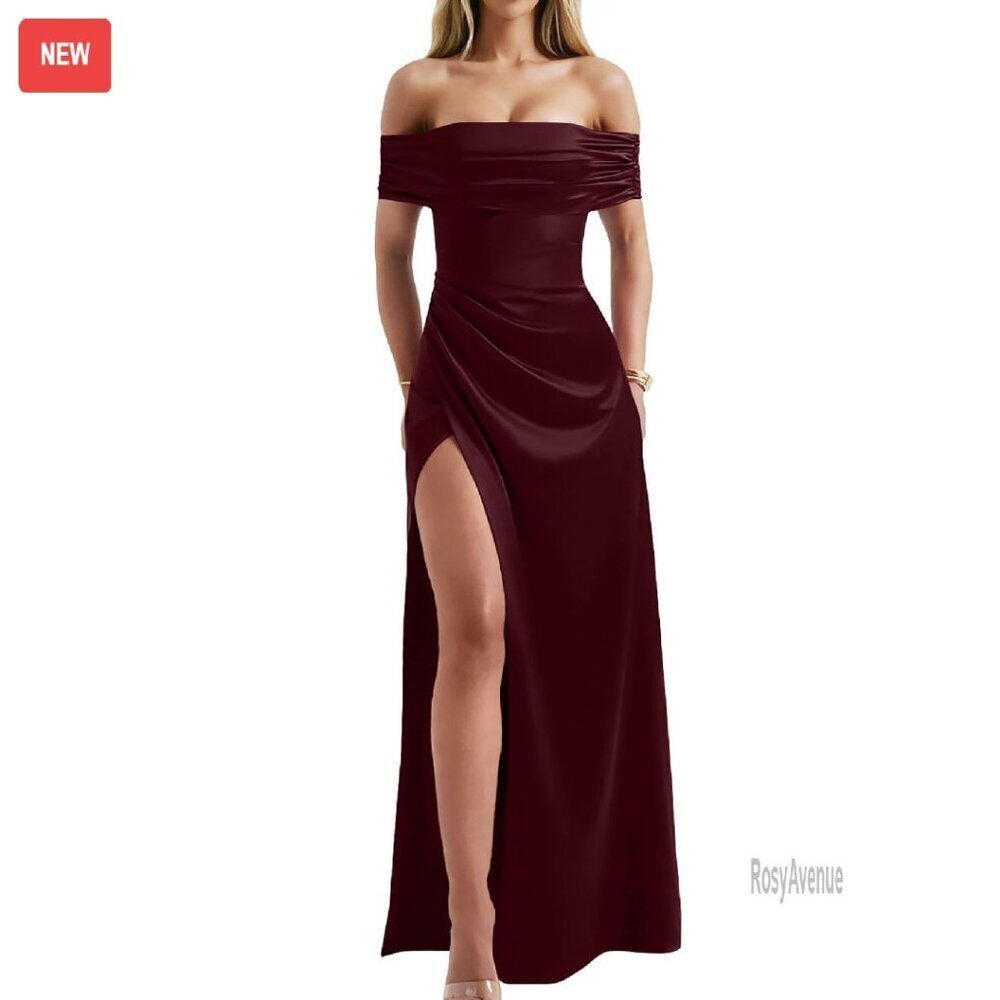 Off Shoulder Bodycon Maxi Dress with Thigh Split Formal Evening Wear